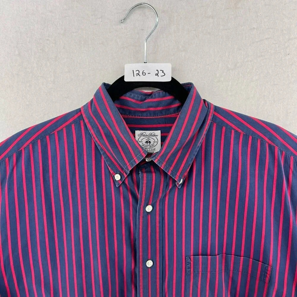 Brooks Brothers Button-Down Shirt Men's Sz L Blue Striped Collared Chest Pocket - Picture 9 of 9
